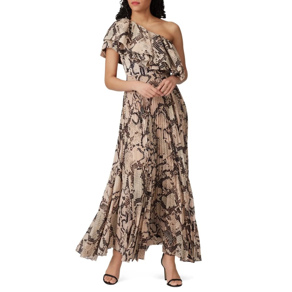 Solace London Brown Python Snake Print Rosa Maxi Dress, Size 4